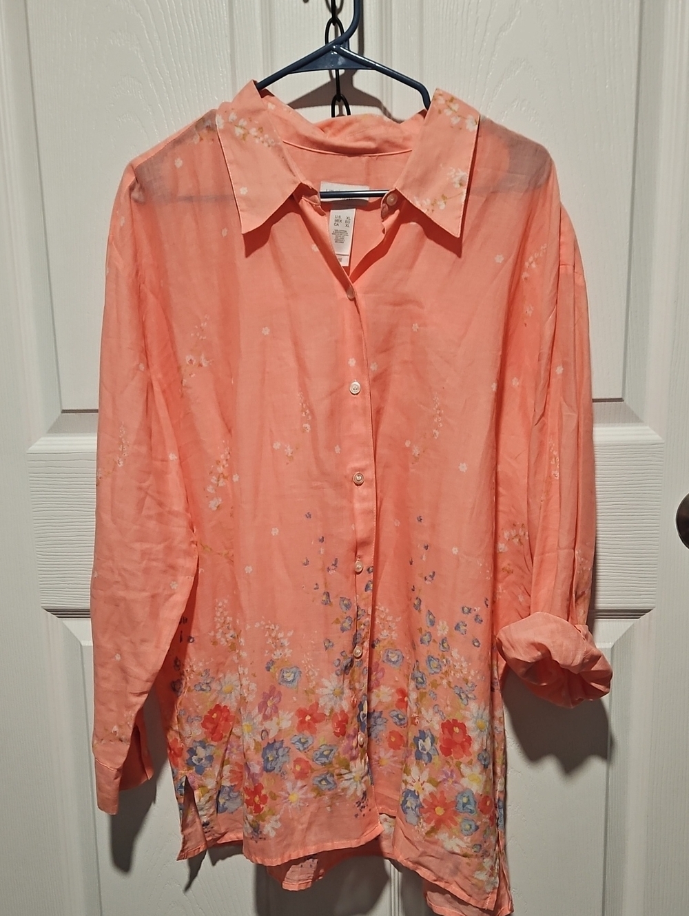 Liz Claiborne Peach-Coral Button Front Shirt